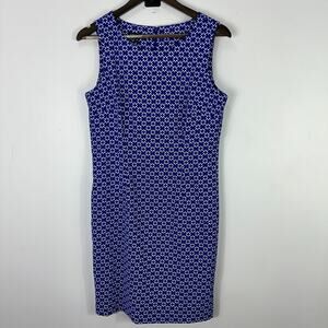 Mario Serrani Dress Women‎ 10 Sleeveless Blue White Sheath Quiet Luxury Preppy